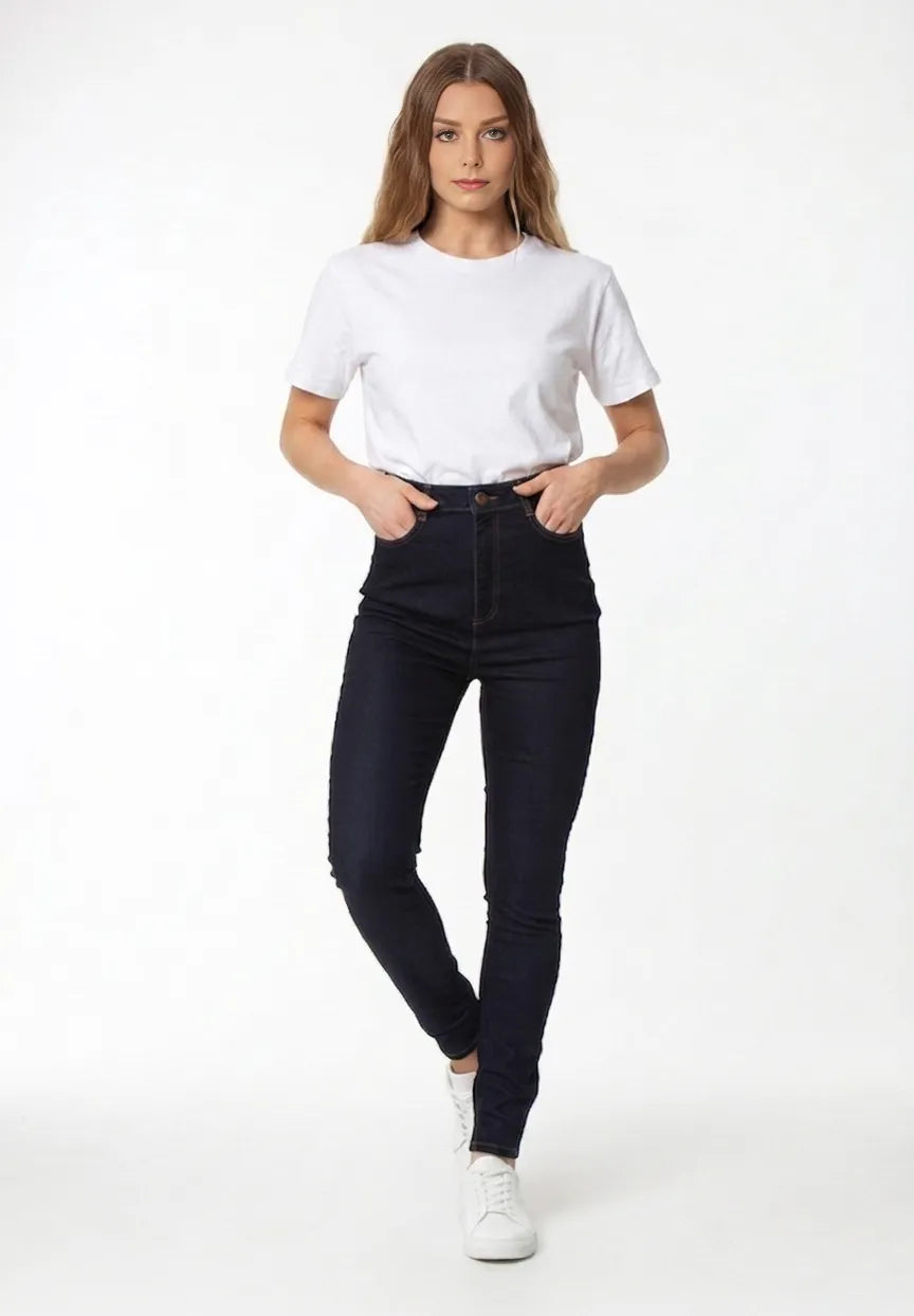Above & Beyond Tummy Friendly- High Waist Skinny Jeans (Dark Blue)