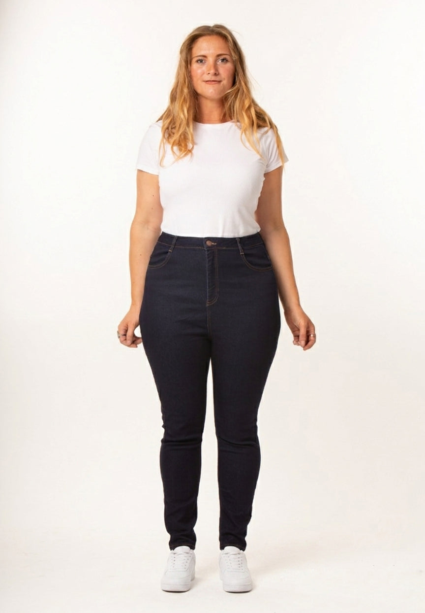 Above & Beyond Tummy Friendly- High Waist Skinny Jeans (Dark Blue)