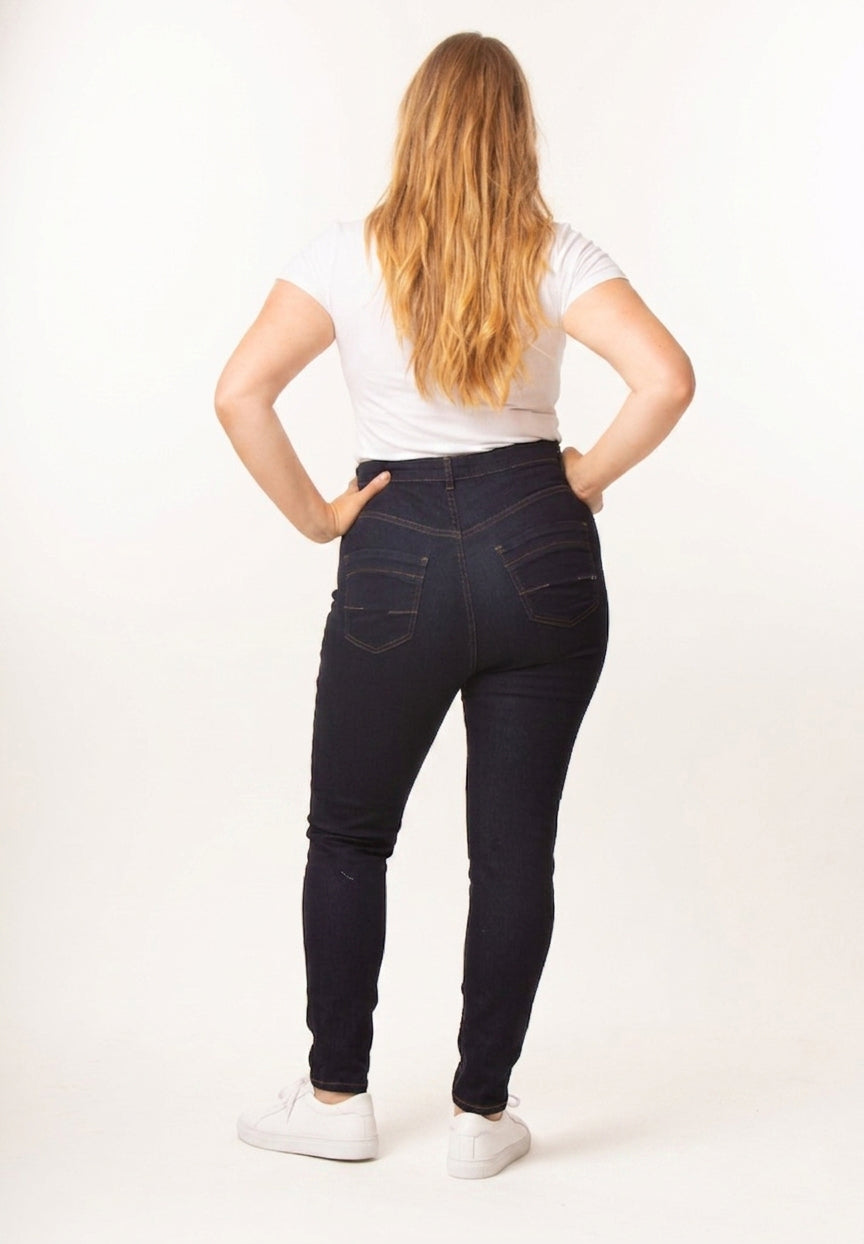 Above & Beyond Tummy Friendly- High Waist Skinny Jeans (Dark Blue)